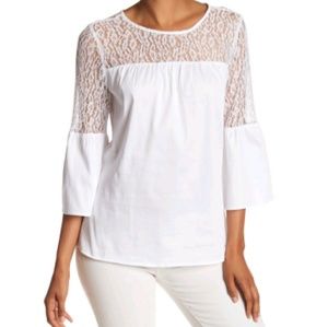 Como vintage stretch lace yoke shirt size Large